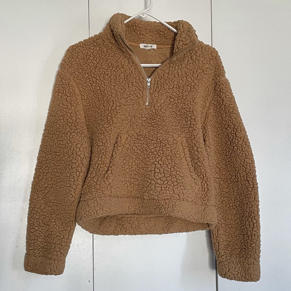 Garage Camel Brown Teddy Quarter-Zip Sweater